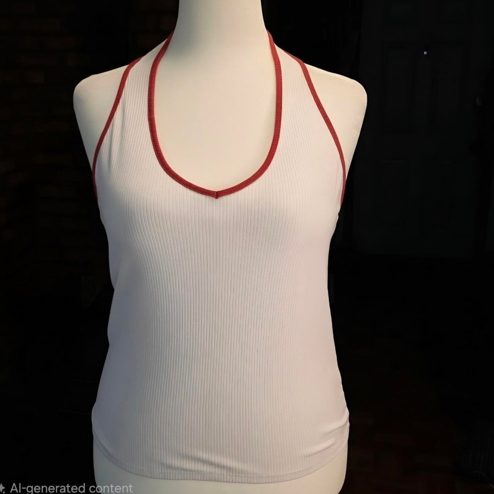 American Eagle XL Ribbed Halter Tank White Red EUC